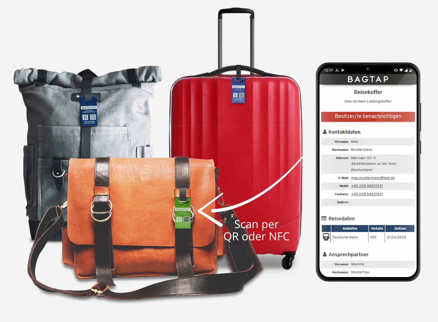 Rucksack mit Bagtap und Smartphone