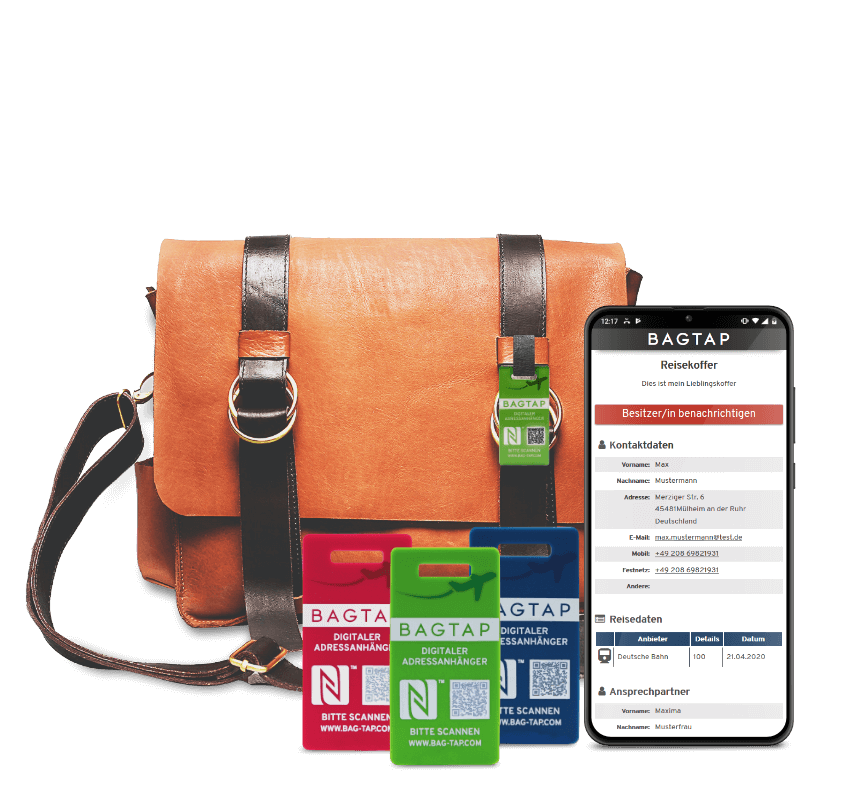 Messenger-Tasche mit Smartphone und Bagtaps